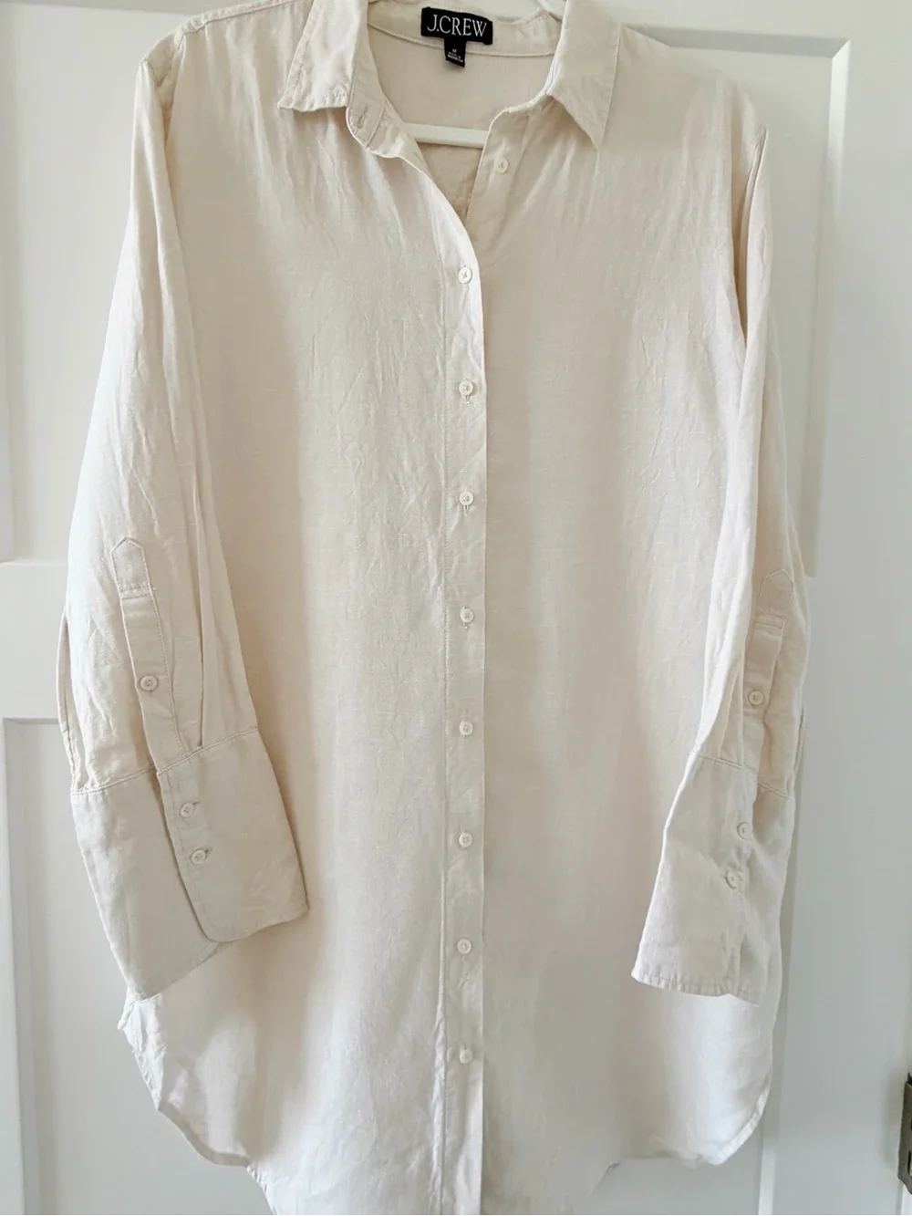 New J. Crew Relaxed-Fit Beach Shirt in Linen-Cotton Blend Sheer Flax Size Medium
